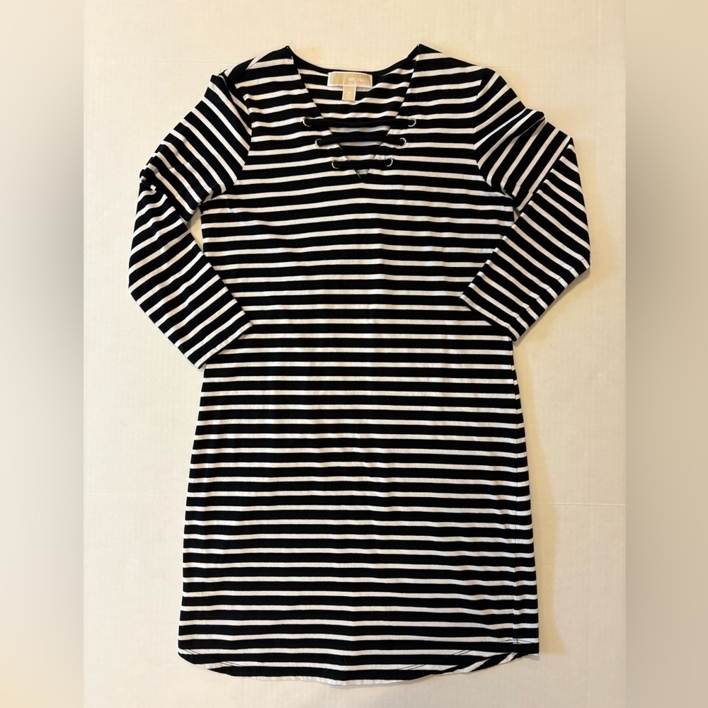 Michael Kors black & white striped knee length 3/4 sleeve dress size XS